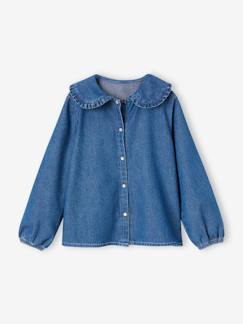 Blouse denim maxi col Claudine volanté fille  - vertbaudet enfant