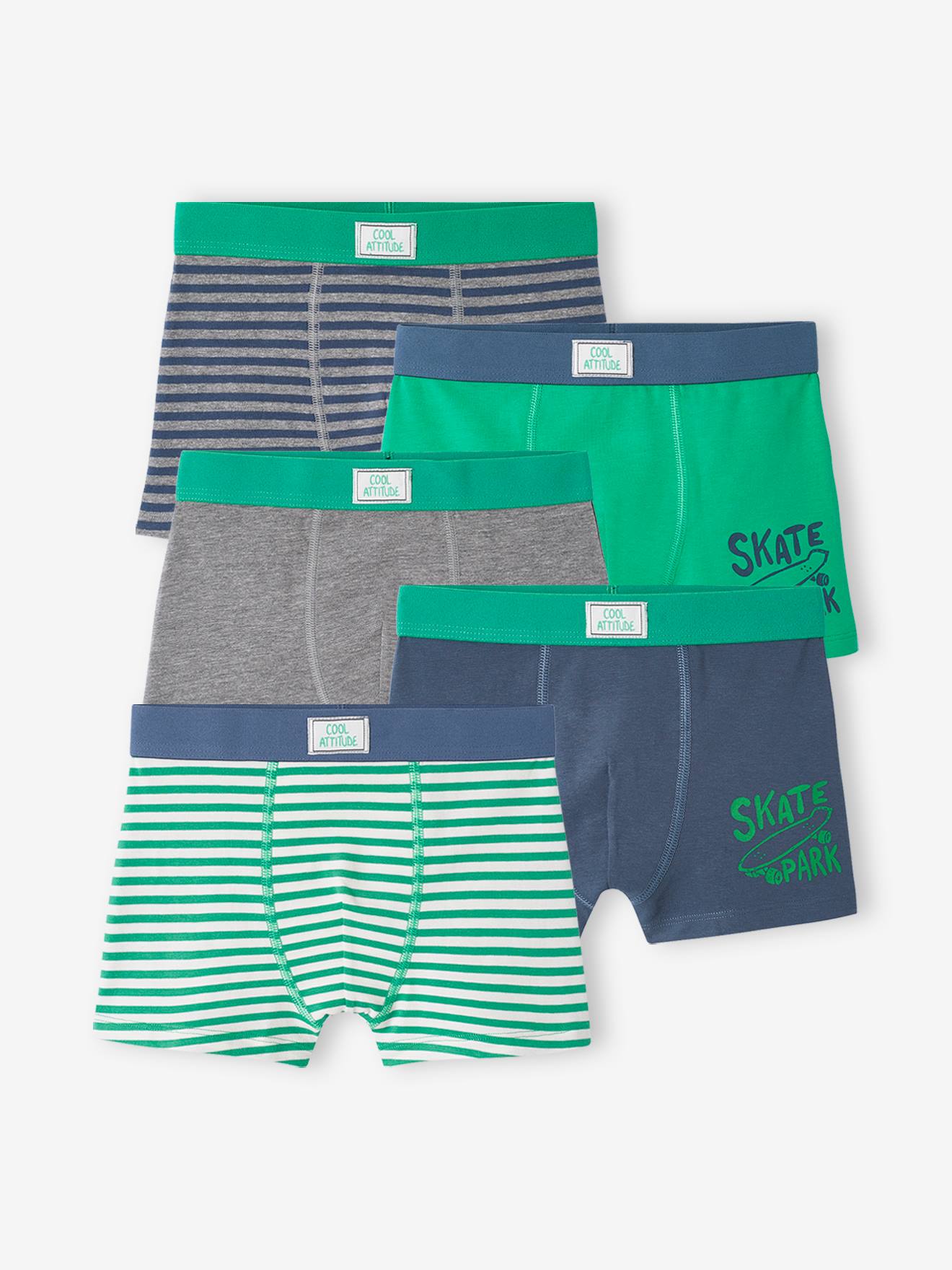 Vertbaudet Set Met 5 Stretch Boxers Skate Jongens Groen