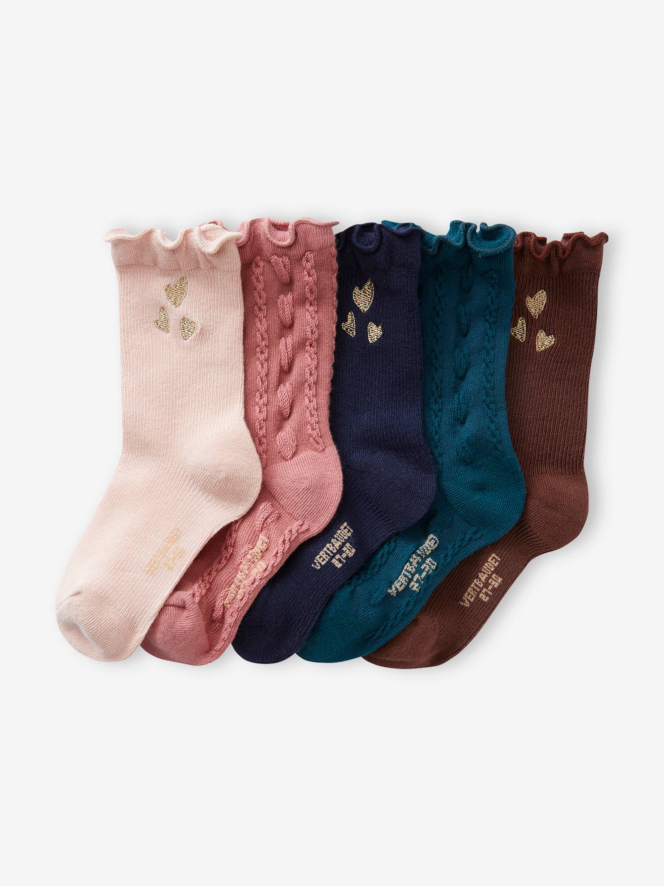 Lot de 5 paires de chaussettes fleurs/rayures fille - marine