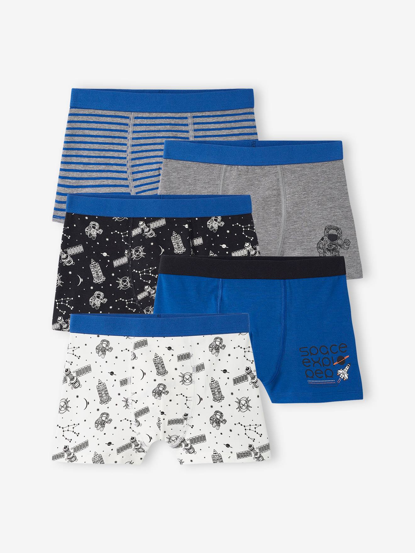 Vertbaudet Set Van 5 Stretch Boxers Voor Jongens Ruimte Koningsblauw
