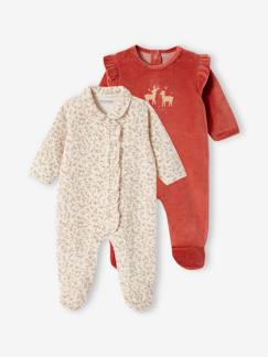 Baby-Pyjama,  overpyjama-Set van 2 fluwelen slaappakjes voor meisjes