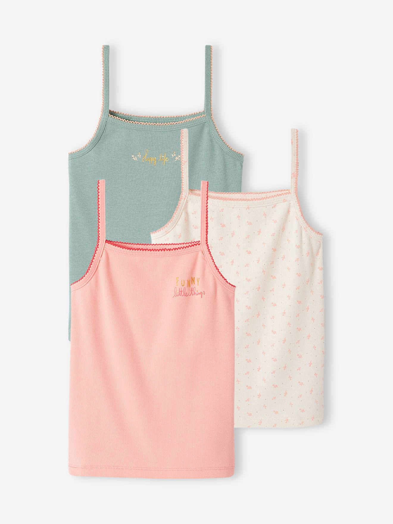 Vertbaudet Set Van 3 Geribde Tanktops Voor Meisjes Nude