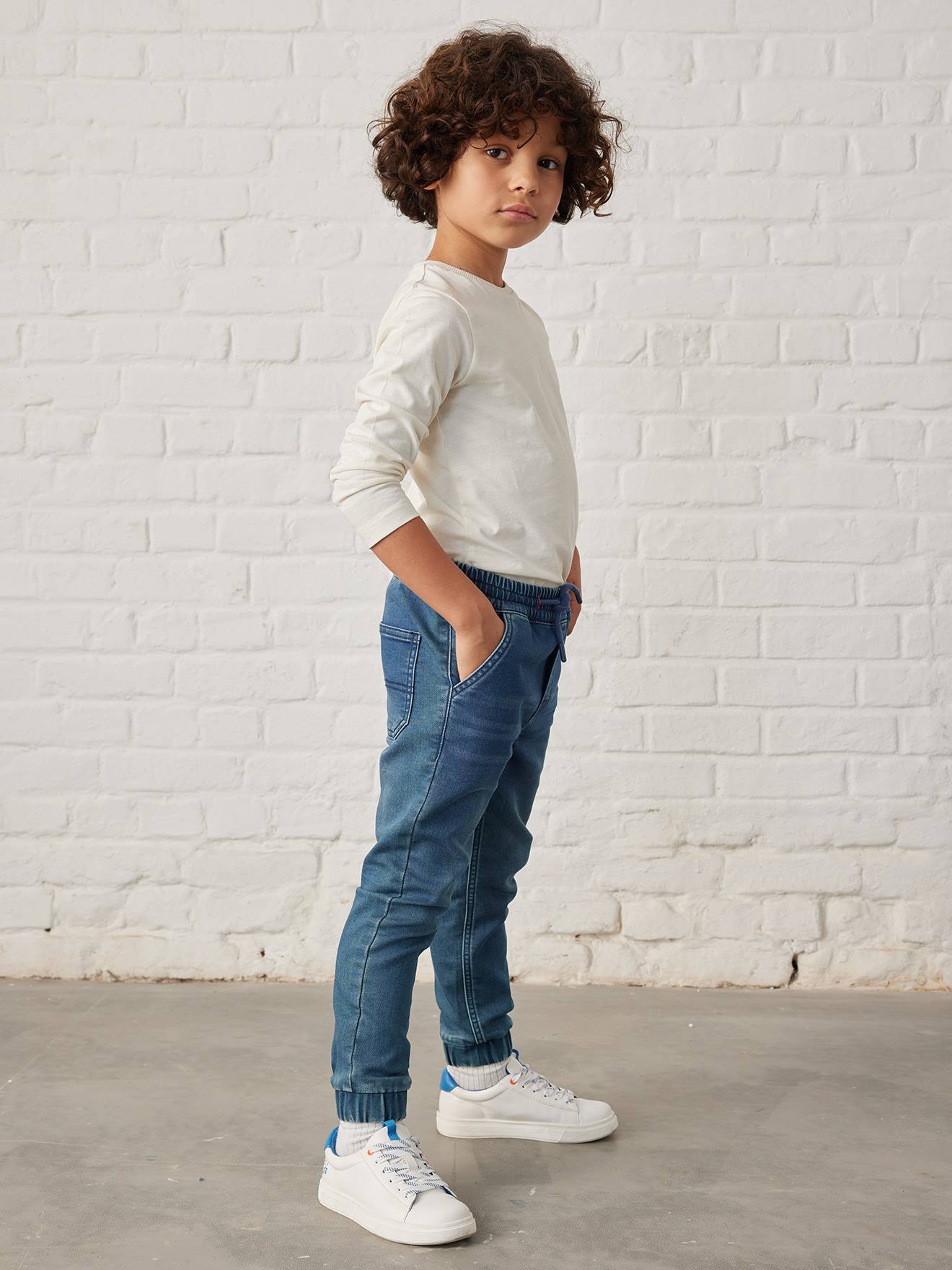 Makkelijk aan te trekken jongensbroek van molton met denim-effect stone