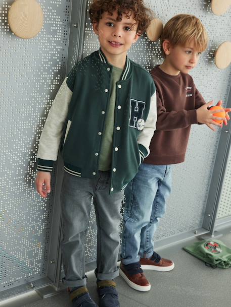 Sweat garçon molleton style teddy badge en bouclettes. anthracite+marine+vert émeraude+vert sapin - vertbaudet enfant 
