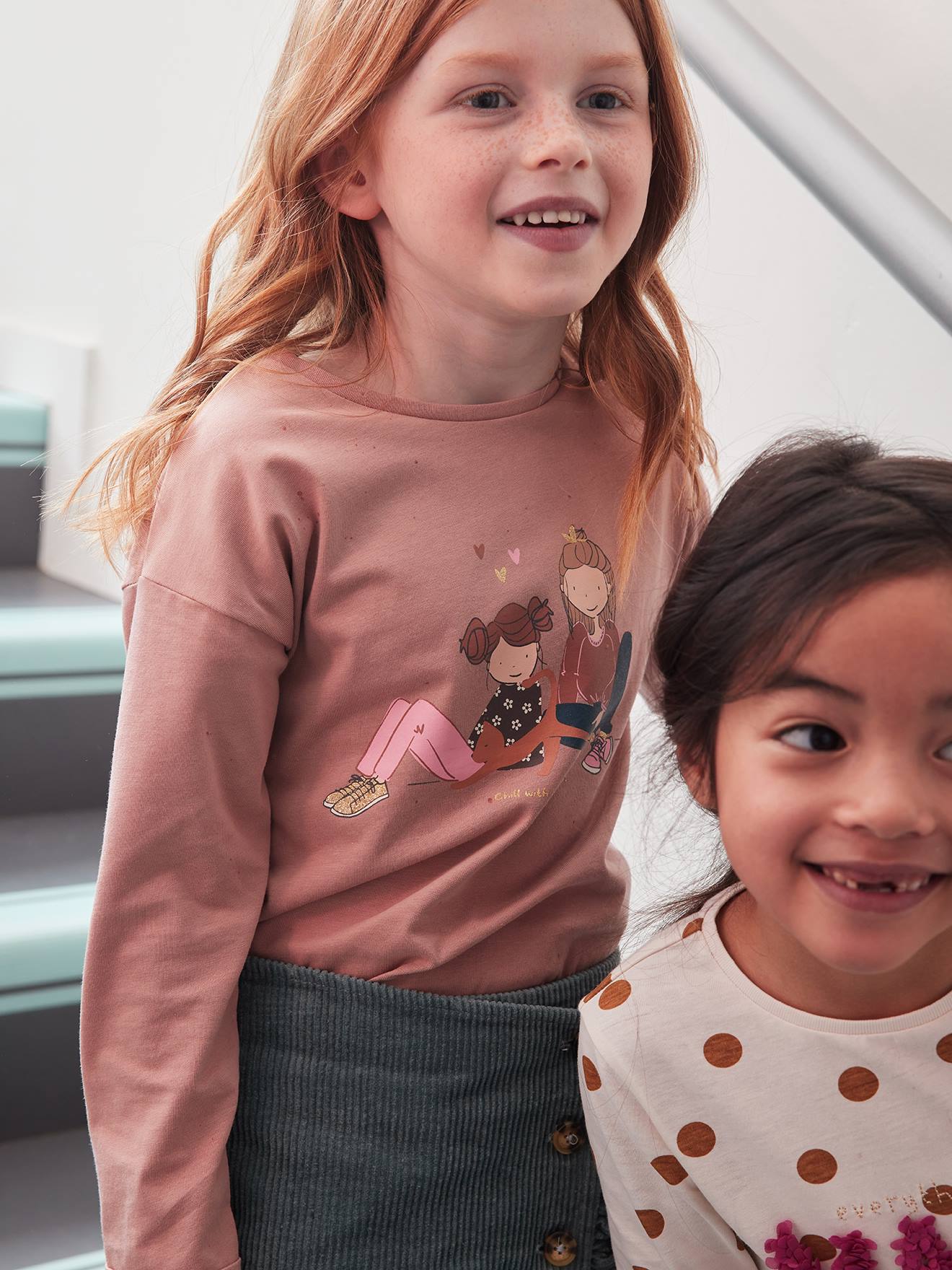 Vertbaudet Shirt Met Girly Motief En Fantasie Details Oudroze
