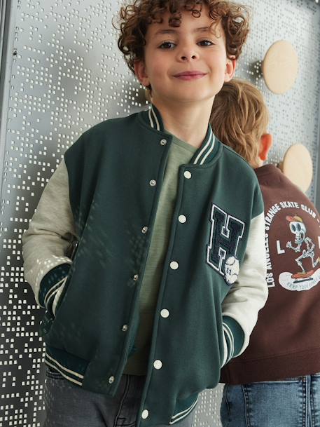 Sweat garçon molleton style teddy badge en bouclettes. anthracite+marine+vert émeraude+vert sapin - vertbaudet enfant 