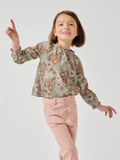 Meisje-Hemd, blouse, tuniek-Gebloemde meisjesblouse in milleraies fluweel