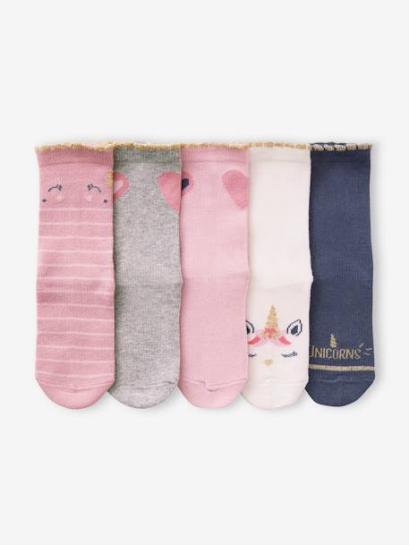 Fille-Lot de 5 paires de chaussettes licornes et coeurs fille