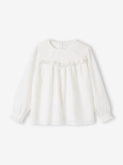 Meisje-Hemd, blouse, tuniek-Meisjesblouse met ruches en textuureffect