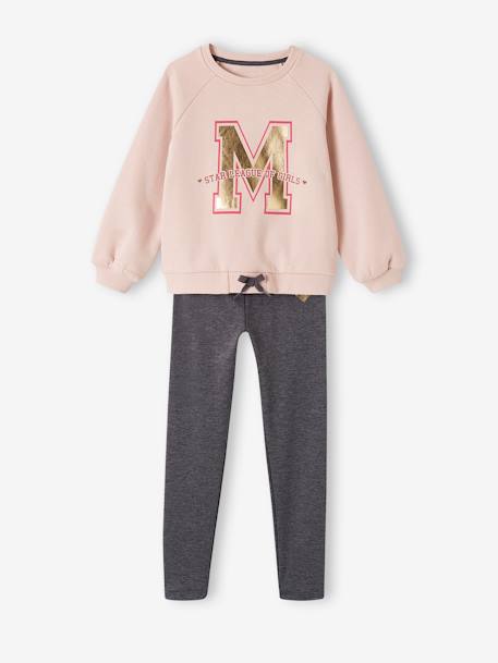 Fille-Collection sport-Ensemble sport sweat en molleton + legging matière technique fille