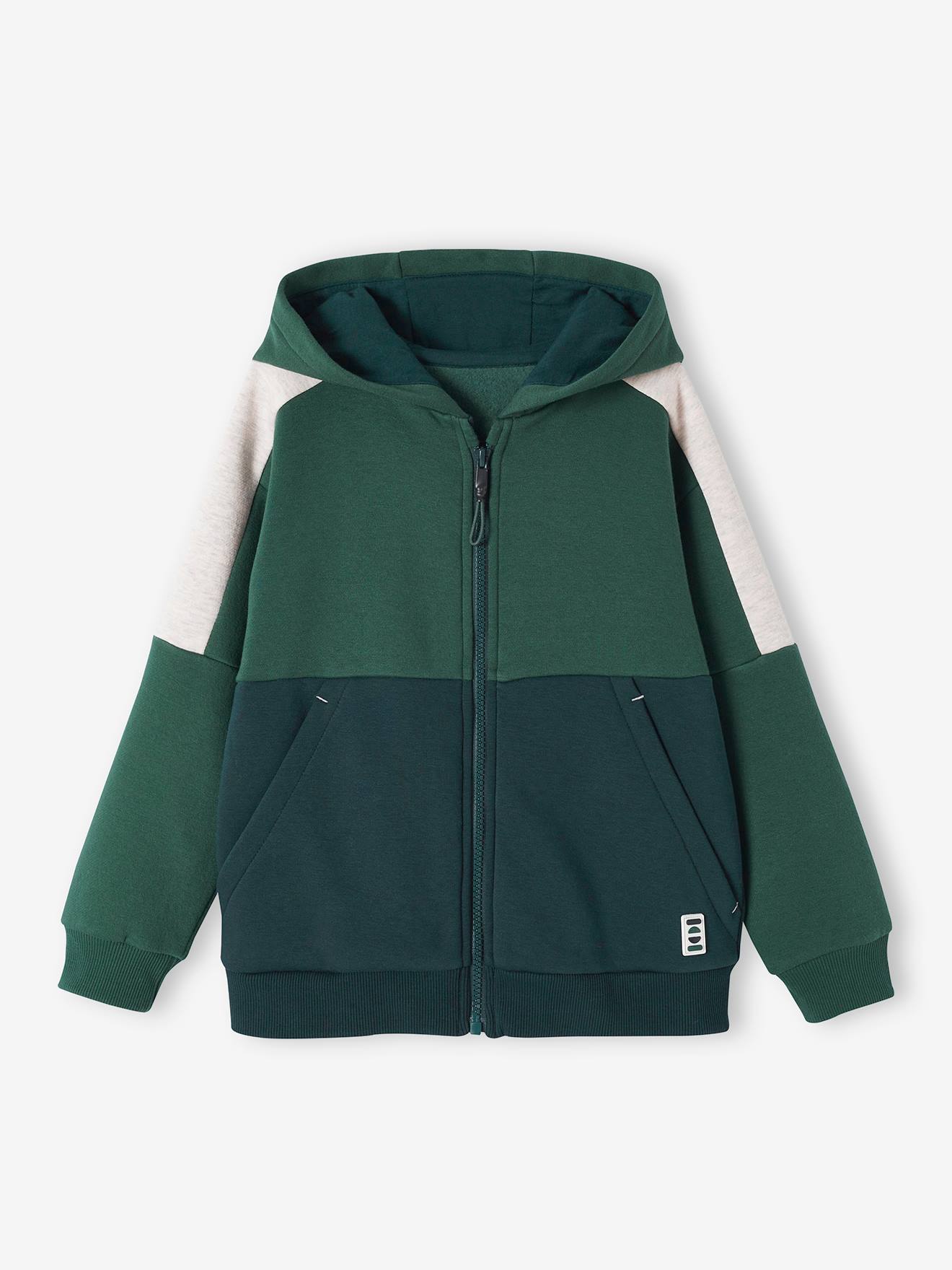 Vertbaudet Sportieve Sweater Met Rits En Capuchon, Colourblock Effect, Jongens Dennen