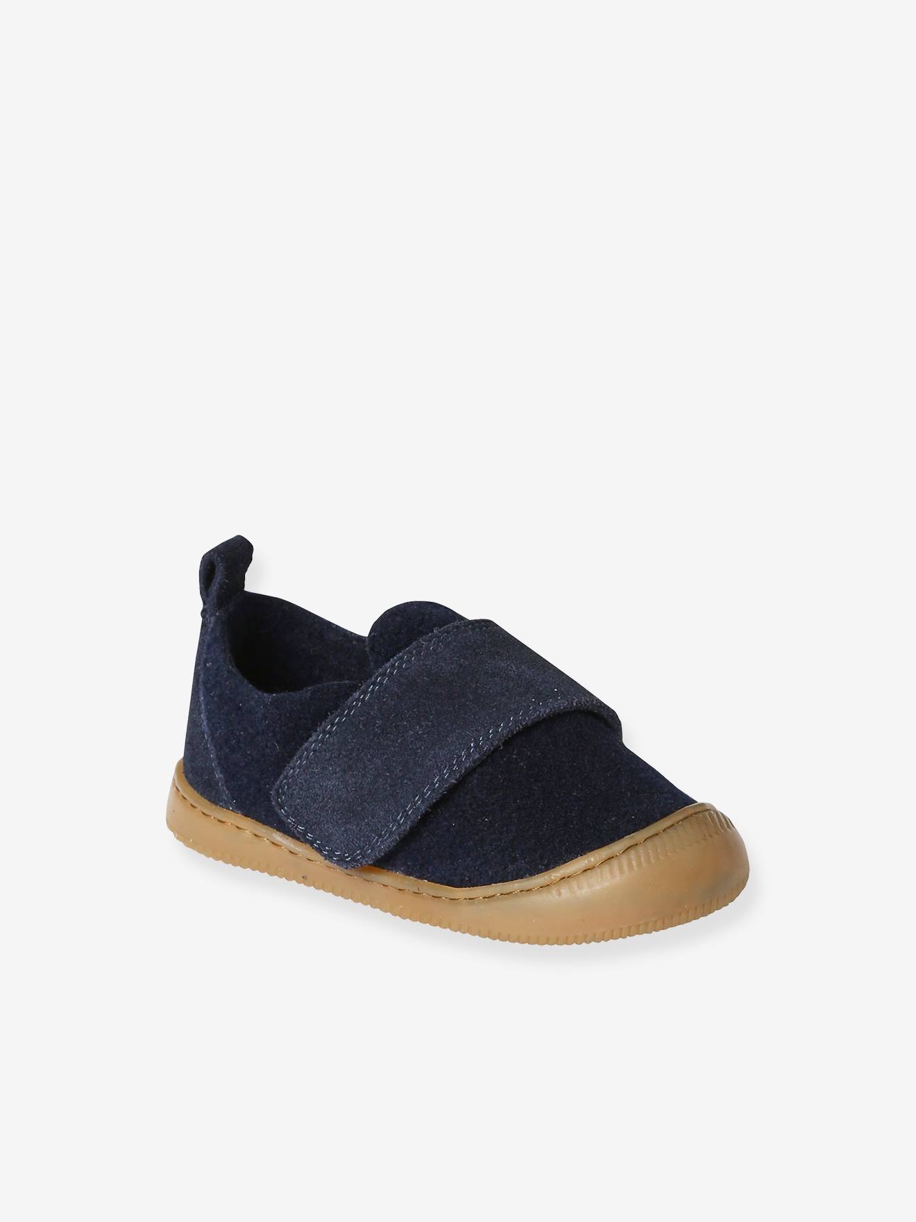 Vertbaudet Vilten Sloffen Met Klittenband Voor Baby Marineblauw