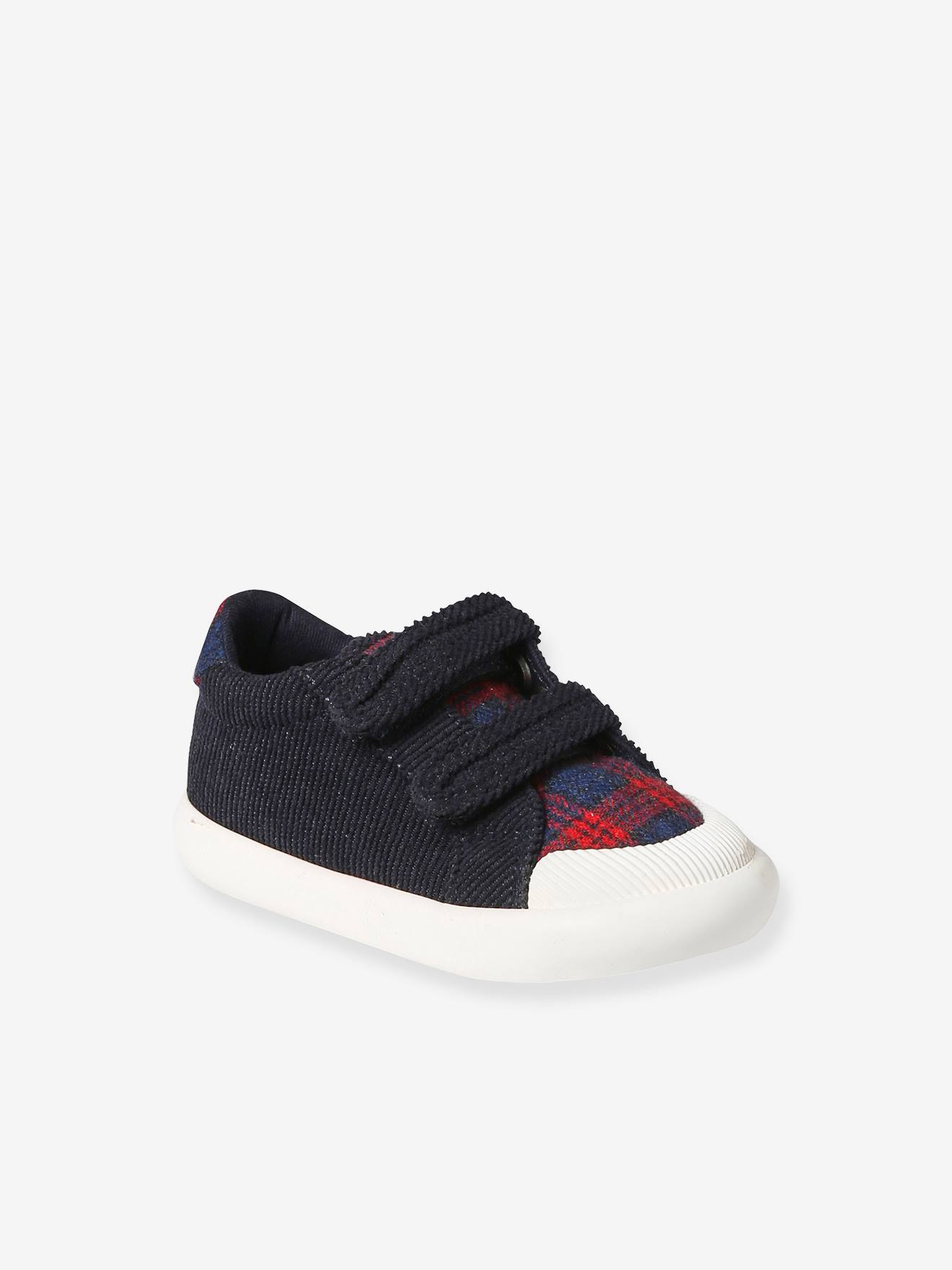 Vertbaudet Textielen Sneakers Met Klittenband Voor Baby Blauw, Geruit