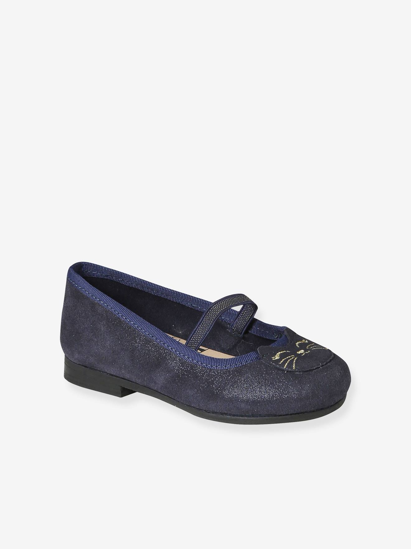 Vertbaudet Leren Meisjesballerina's Met Glitter Kleutercollectie Marineblauw