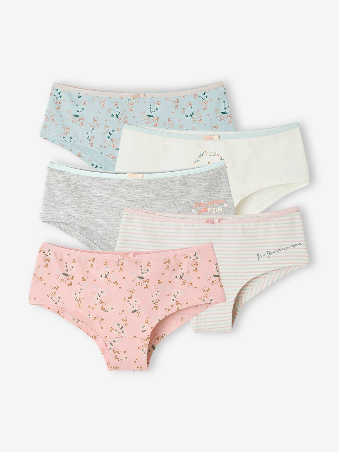Vertbaudet Set Met 5 Meisjesshorties Bloemen Roze (poederkleur)