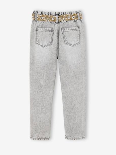 Jean style paperbag et sa ceinture fleurie fille denim brut+denim gris+noir+stone - vertbaudet enfant 