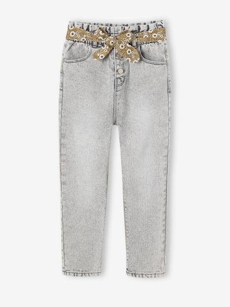 Jean style paperbag et sa ceinture fleurie fille denim brut+denim gris+noir+stone - vertbaudet enfant 