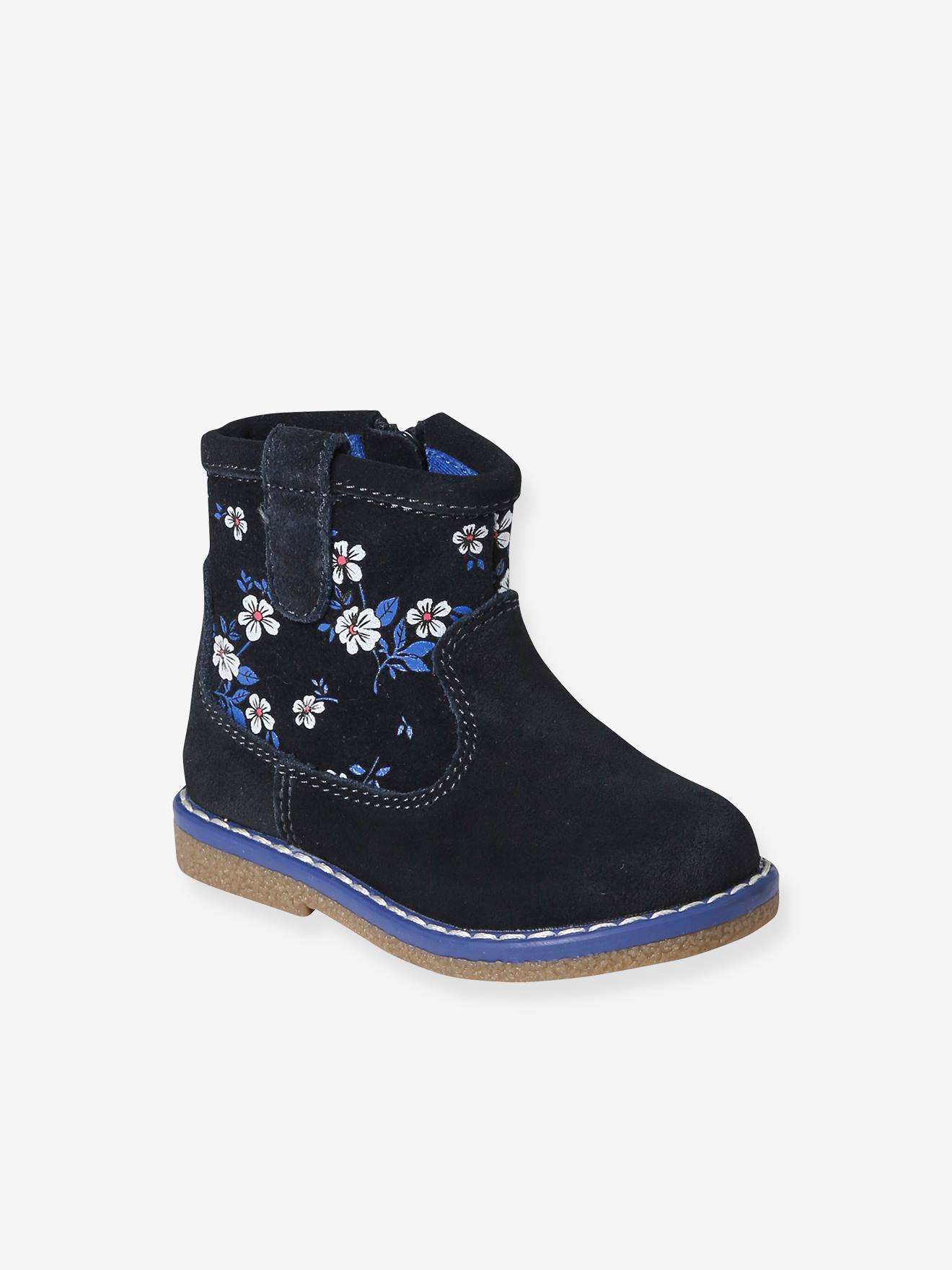Vertbaudet Leren Boots Met Rits Voor Baby Blauw, Bedrukt