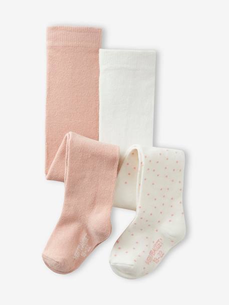 Bébé-Lot de 2 paires de collants à pois/unis bébé fille