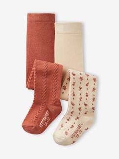 Bébé-Chaussettes, Collants-Lot de 2 paires de collants à fleurs/torsades bébé fille