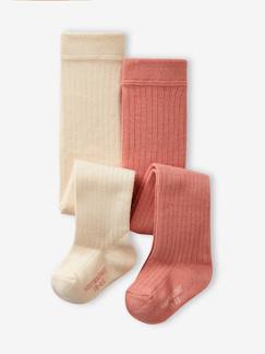 Bébé-Chaussettes, Collants-Lot de 2 paires de collants en maille côtelée bébé fille