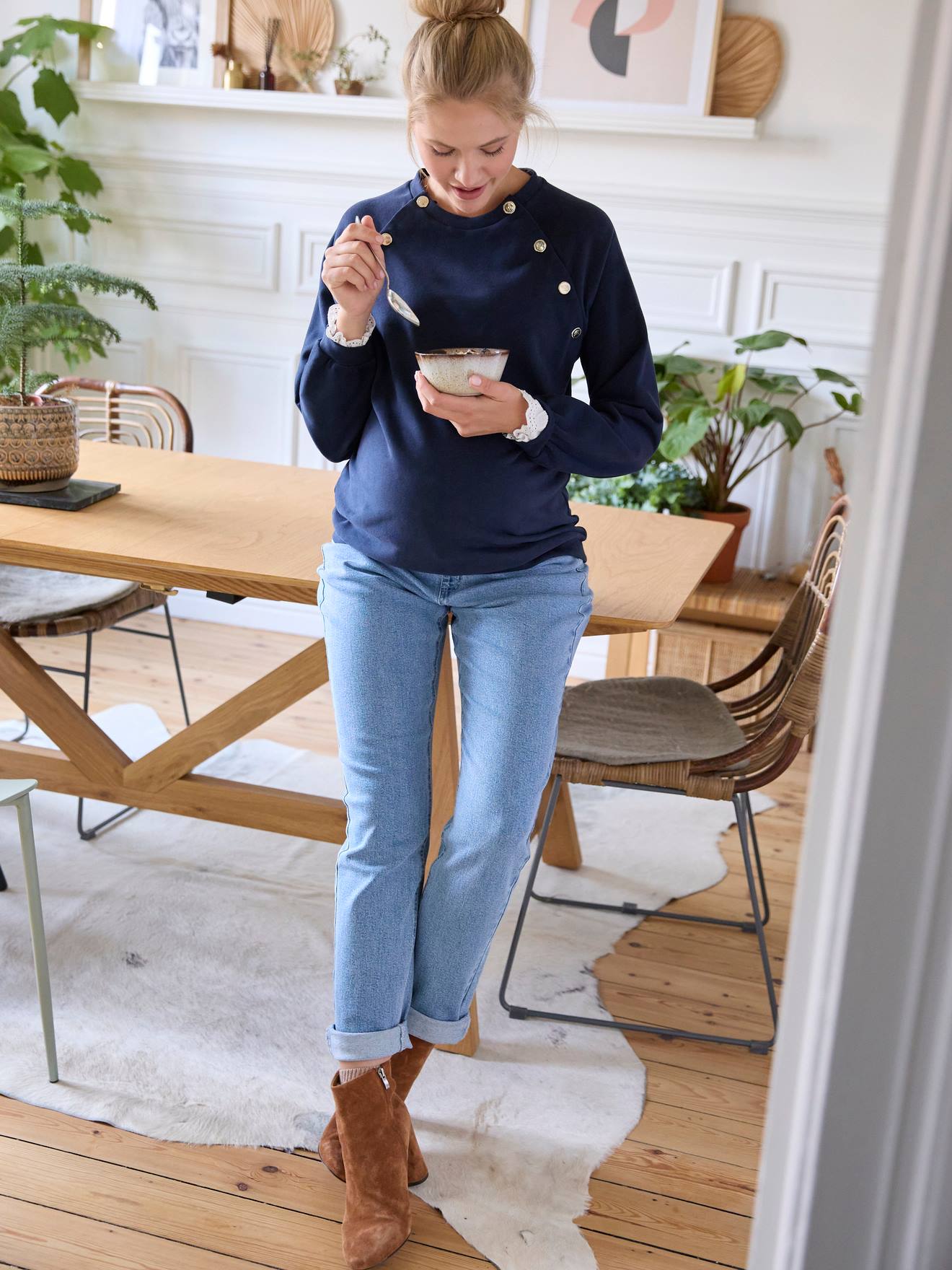Vertbaudet Zwangerschaps- En Voedingssweatshirt Van Fleece Marineblauw