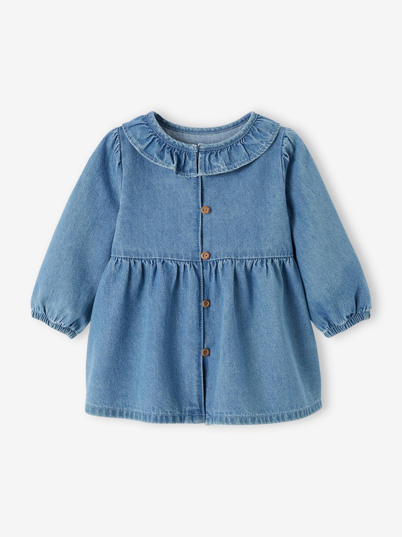 Vertbaudet Denim Babyjurk Met Kraag Met Ruches Stone