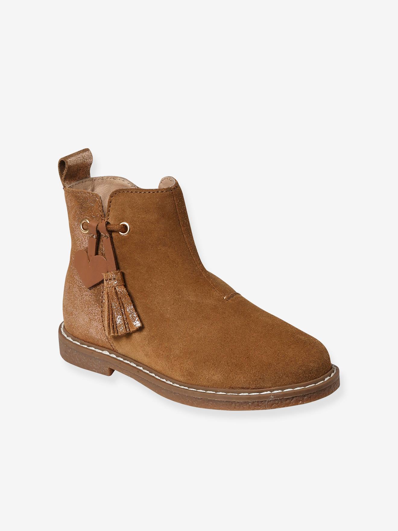 Vertbaudet Leren Boots Met Pompon Kleutercollectie Meisjes Kameel