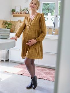 Zwangerschapskleding-Korte jurk met iriserende ruit zwangerschap en borstvoeding