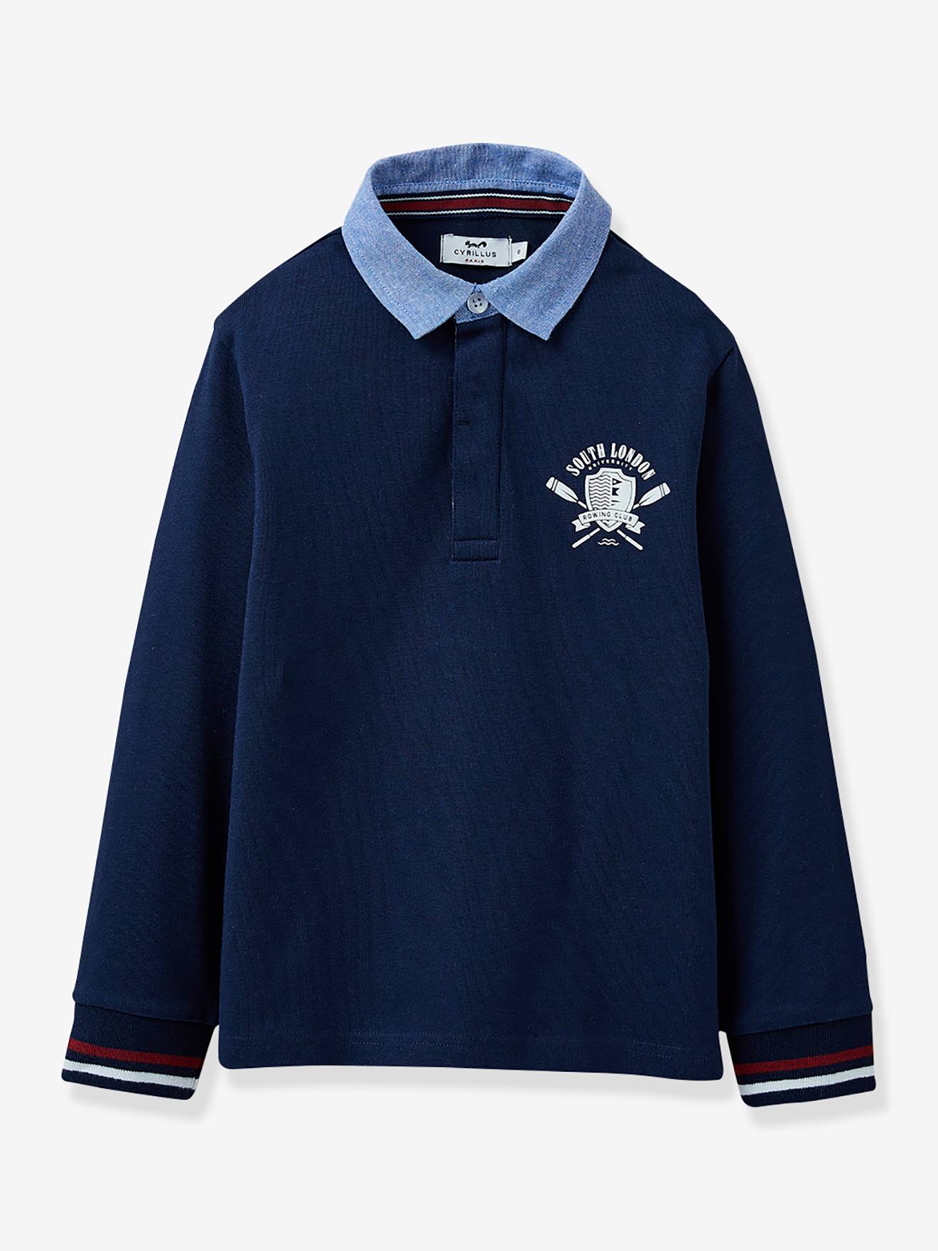 Polo rugby gar on coton biologique CYRILLUS marine Gar on