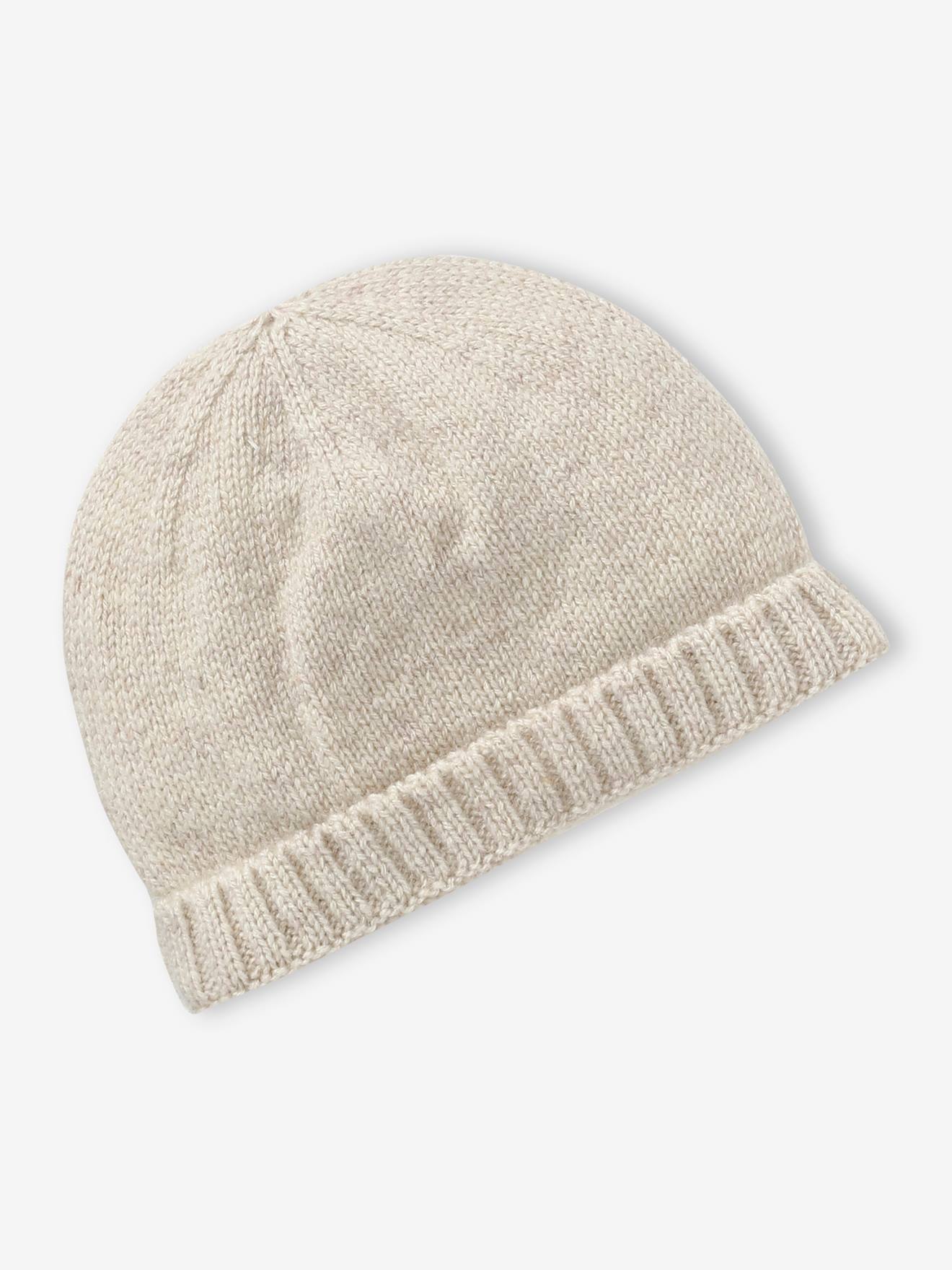 Ensemble naissance en tricot bonnet moufles chaussons beige chin