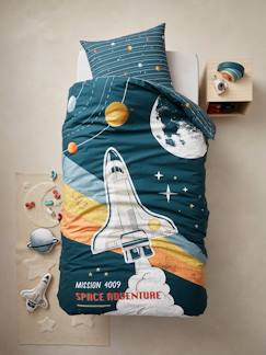 Linge de maison et décoration-Parure enfant housse de couette + taie d'oreiller avec coton recyclé SPACE ADVENTURE