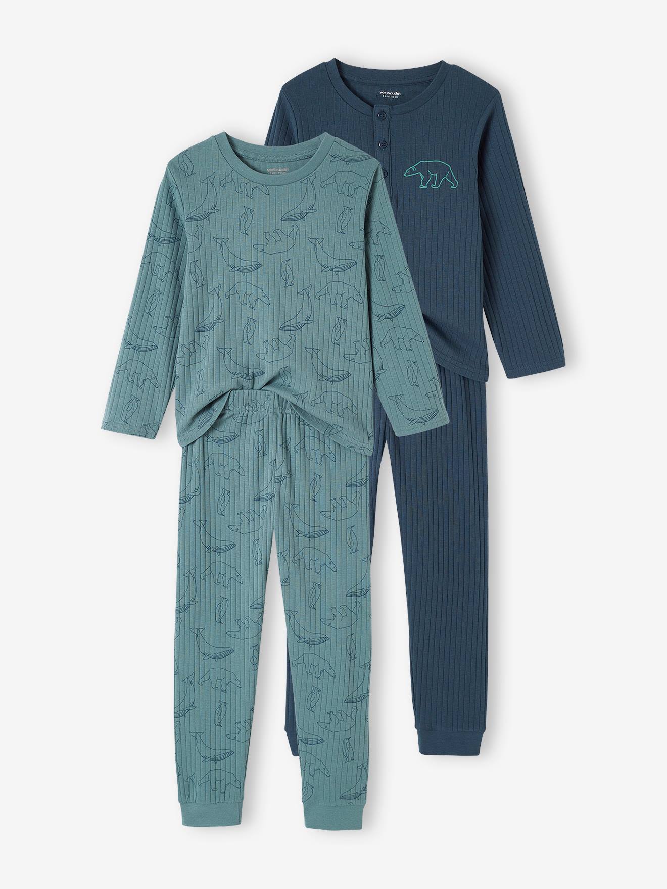 Vertbaudet Set Van 2 "beren"-pyjama's In Ribtricot Smaragdgroen