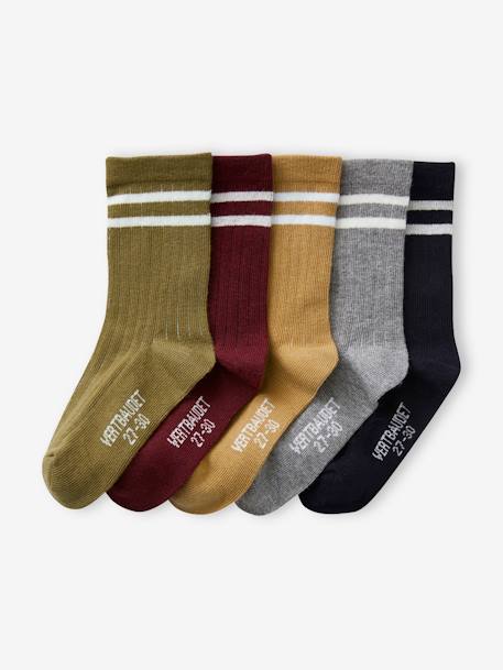 Garçon-Lot de 5 paires de chaussettes côtelées rayées garçon