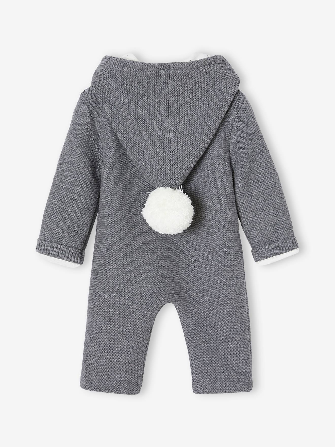 Gevoerde gebreide baby jumpsuit gem leerd grijs Baby