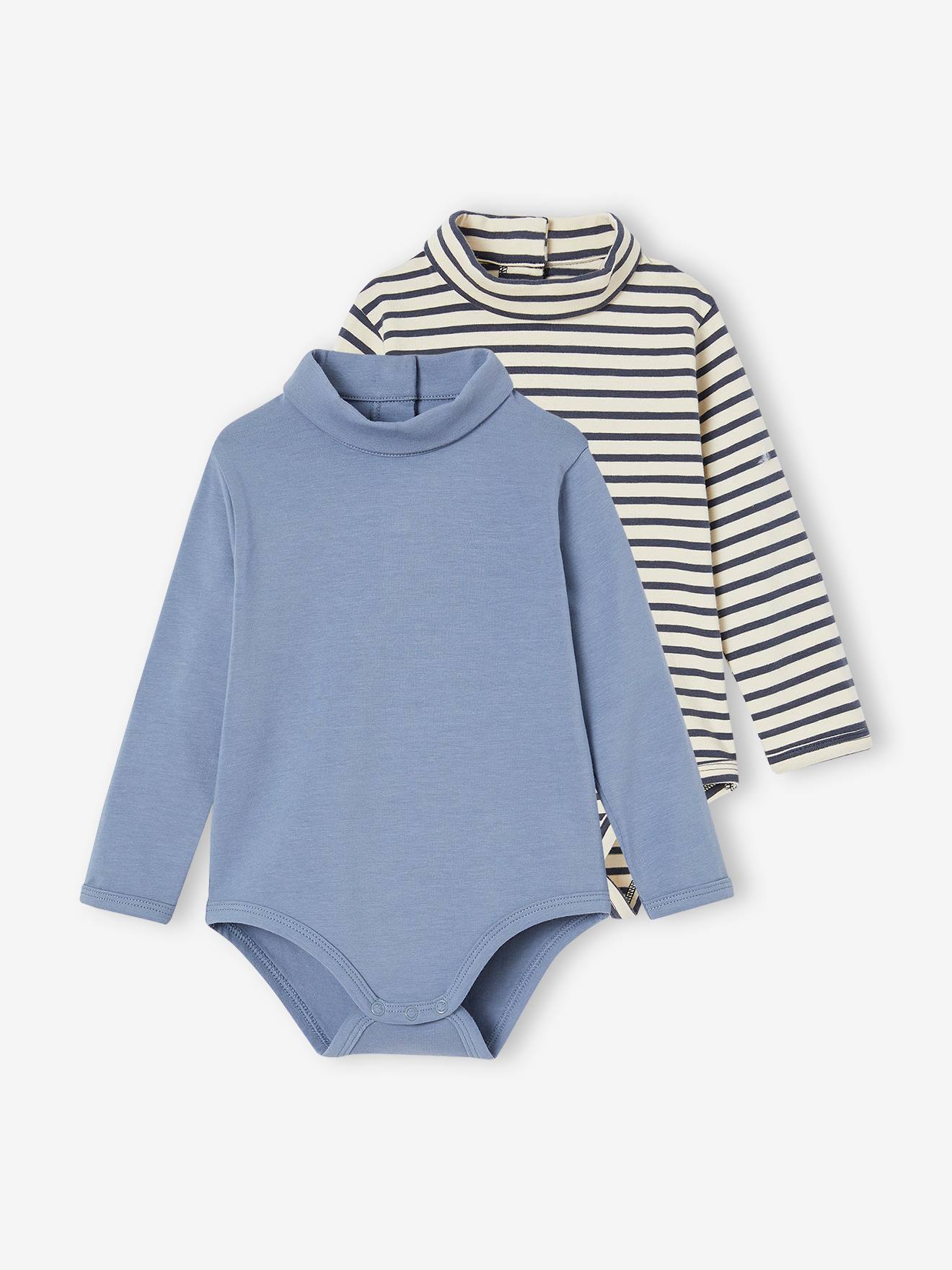Vertbaudet Set Van 2 Babyromperstje Met Opgerold Kraagje Ijsblauw