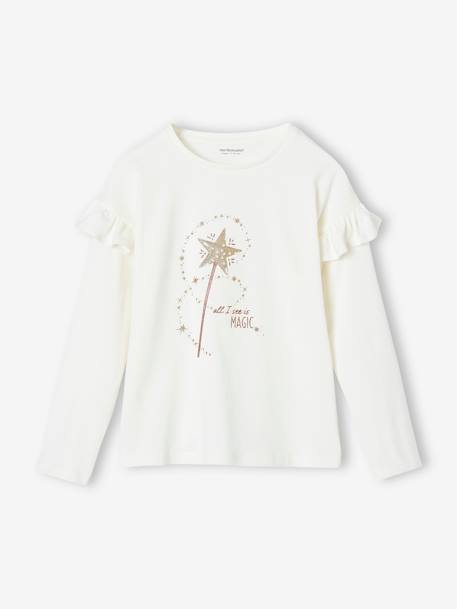 Fille-T-shirt, sous-pull-T-shirt-T-shirt à volants baguette magique pailletée fille