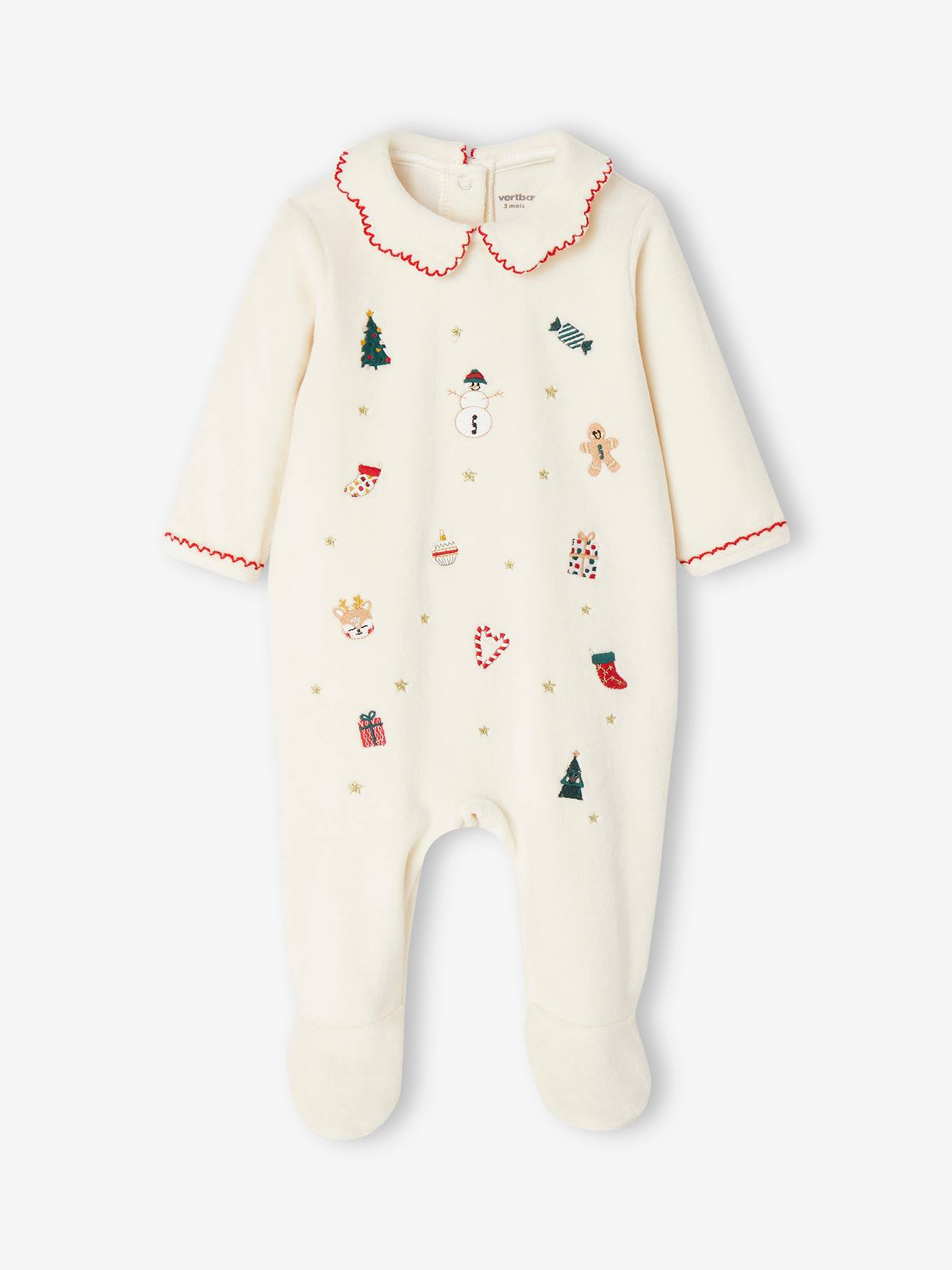 Pyjama de Noël brodé bébé en velours - écru, Bébé
