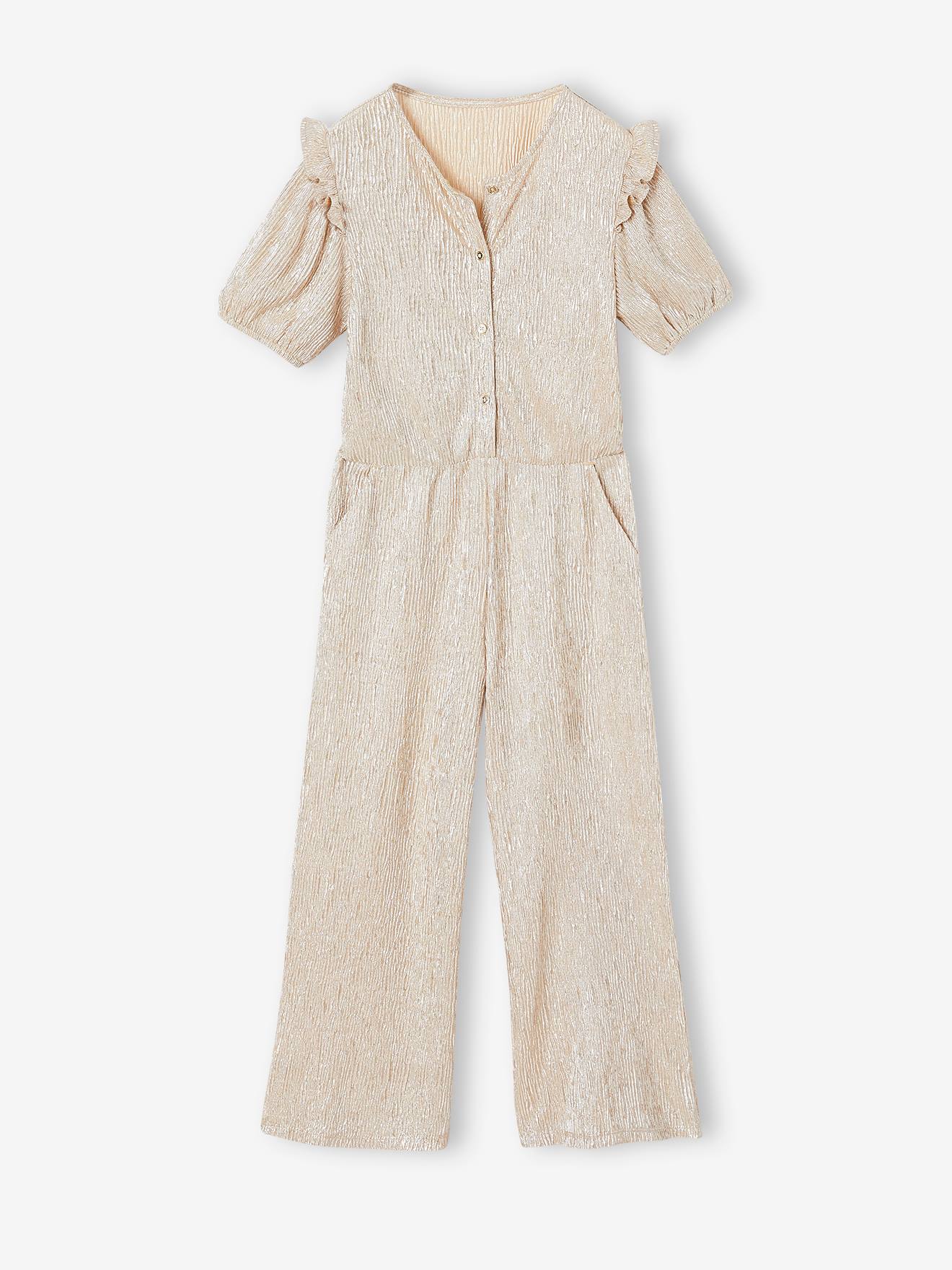 Vertbaudet Feestelijke Jumpsuit Met Pofmouwen En Volants Voor Meisjes Goud