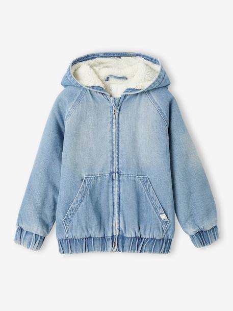 Blouson à capuche en jean garçon doublé sherpa  - vertbaudet enfant