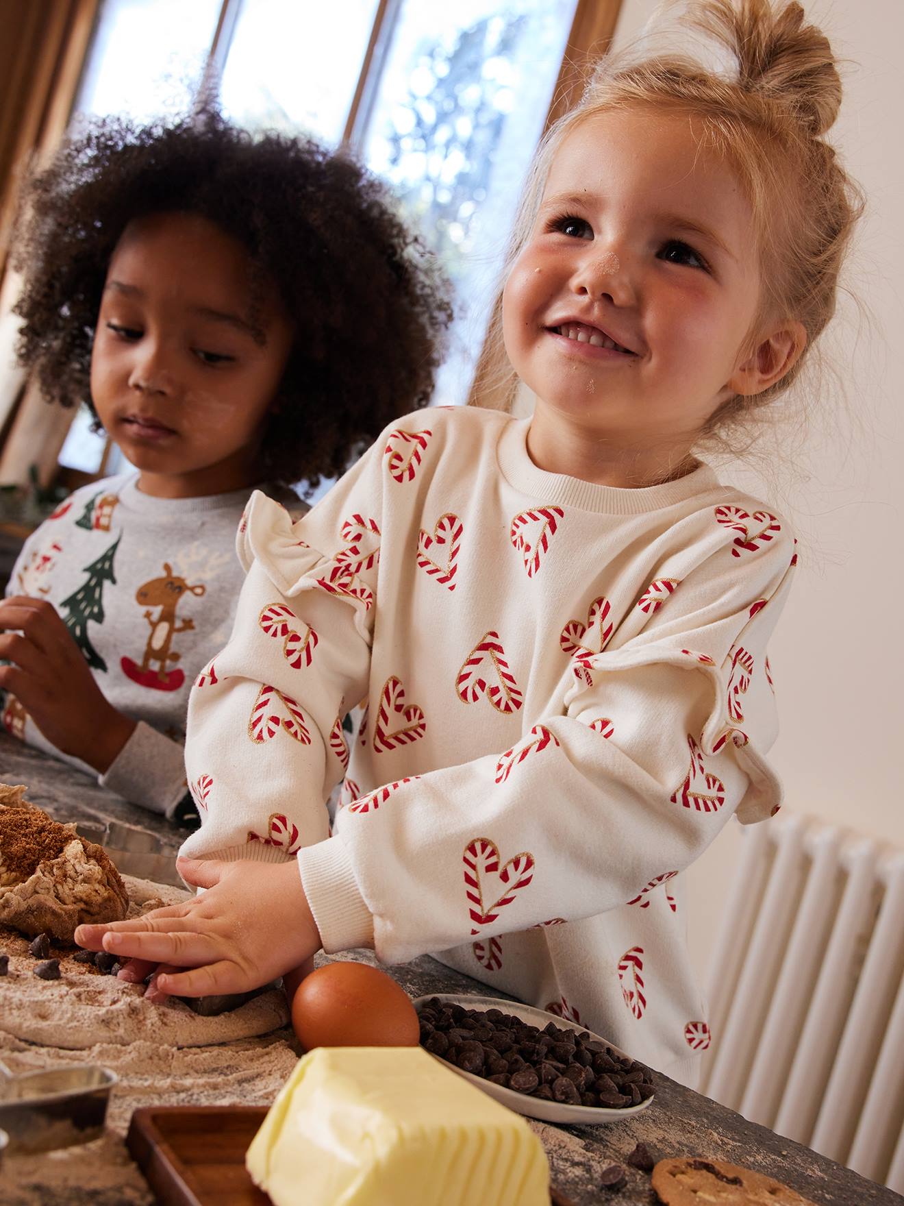 Vertbaudet Kersttrui Met Glitterhartjes En Mouwen Met Ruches Voor Meisjes Ecru