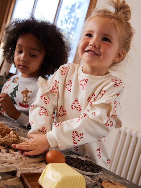 Fille-Pull, gilet, sweat-Sweat-Sweat fille noël coeurs pailletés manches volantées
