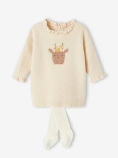 Baby-Kerstset voor baby met gebreide jurk met rendierpatroon + maillot