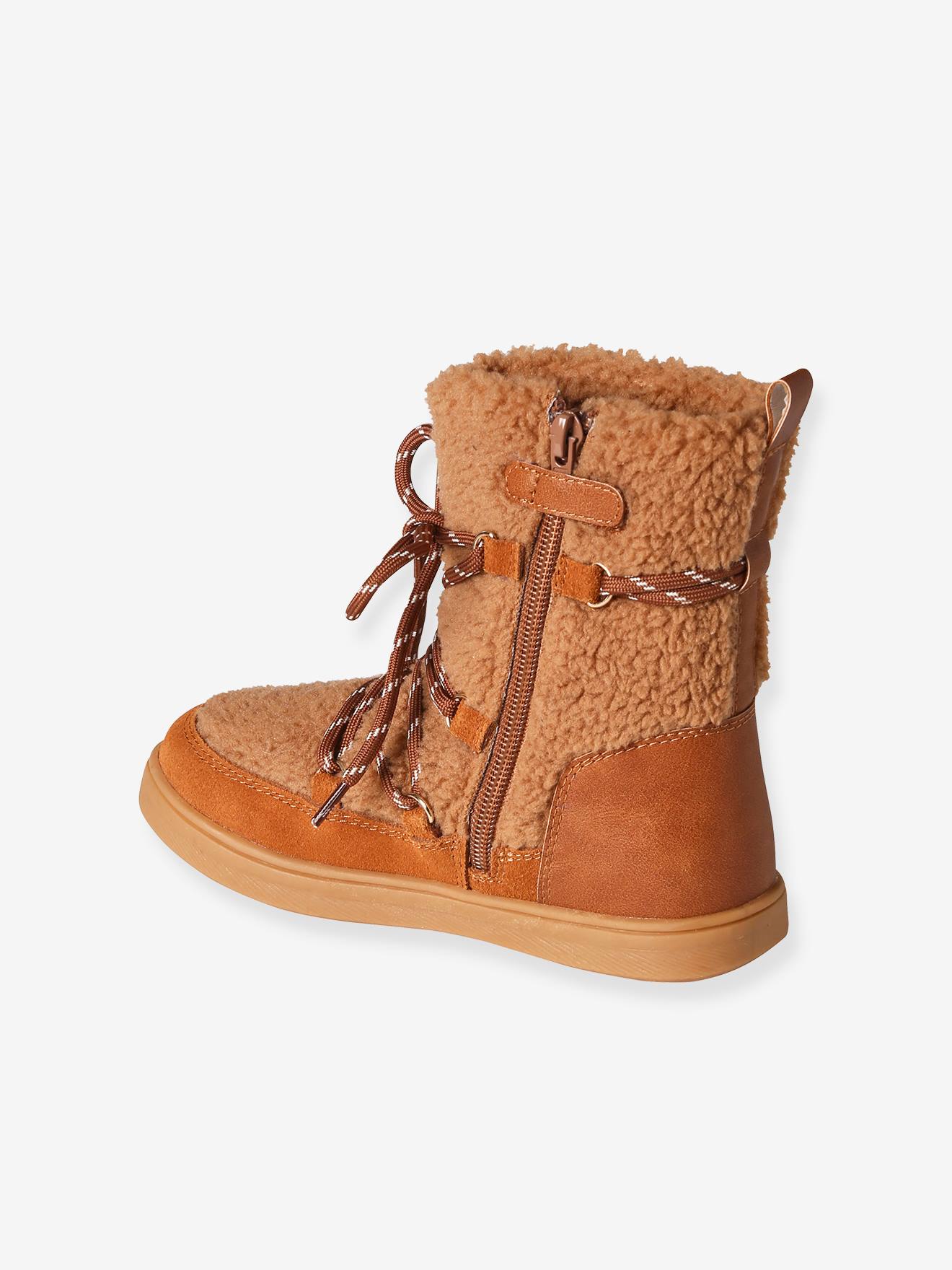 Baskets montantes fourr es cuir et peluche fille marron Chaussures