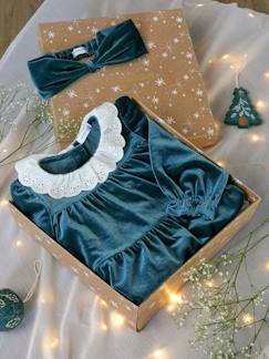 Bébé-Robe, jupe-Coffret cadeau de Noël robe velours + bandeau bébé fille
