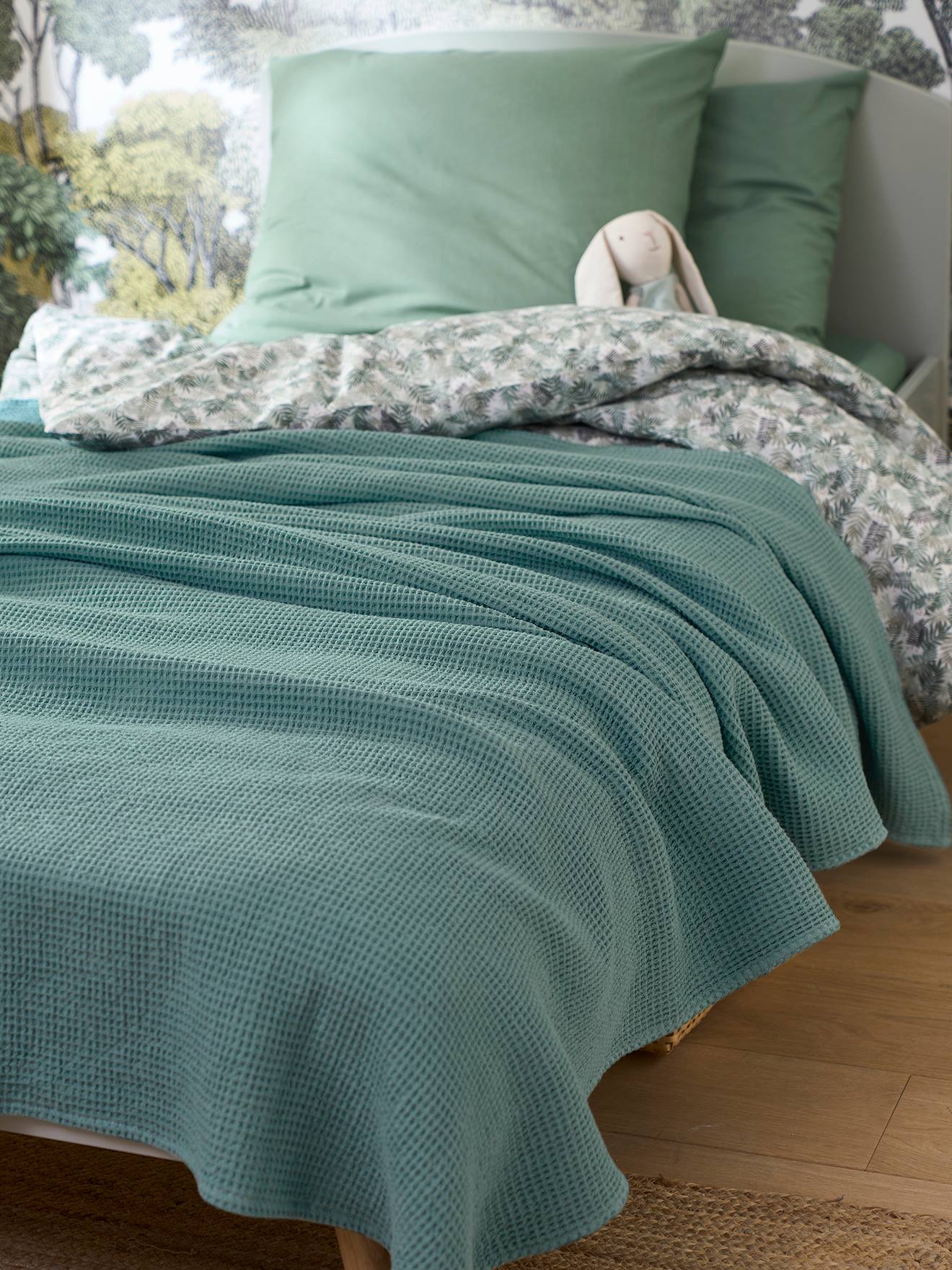 Vertbaudet Wafel Honingraat Sprei Groenblauw