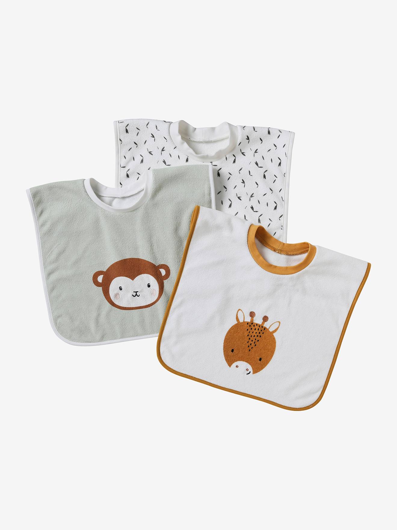 Vertbaudet Set Van 3 Slabbetjes Met Dieren Om Aan Te Trekken Ecru