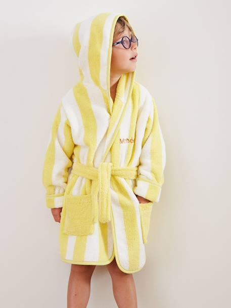 Peignoir de bain Enfant rayures TRANSAT personnalisable, avec coton recyclé rayé jaune+rayé rose+rayé vert+rayé violet - vertbaudet enfant 