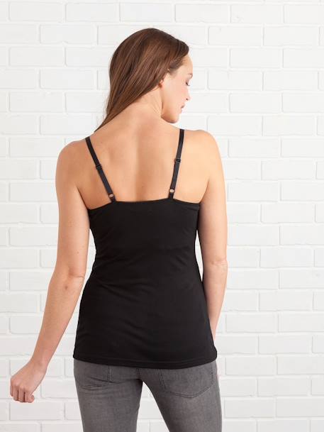 Lot de 2 débardeurs d'allaitement fines bretelles bleu+gris chiné+noir+blanc - vertbaudet enfant 
