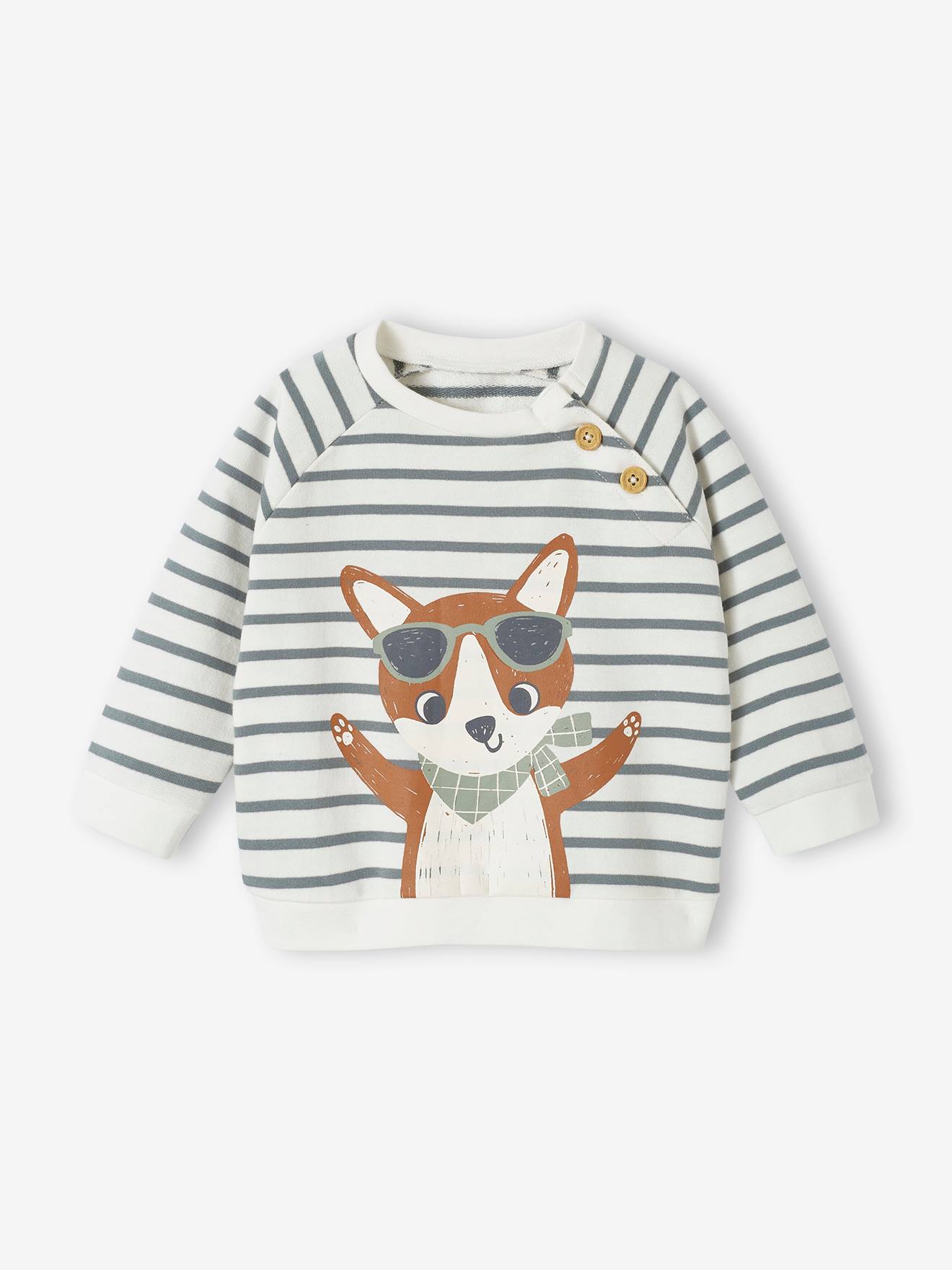 Vertbaudet Gestreept Sweatshirt Van Molton Baby Groen, Gestreept